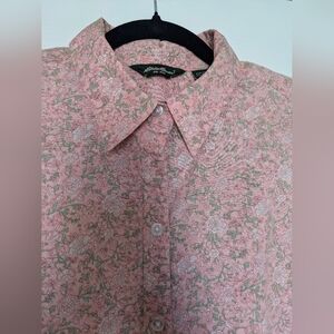 Eddie Bauer Pink Floral Button Up Women's Long Sleeve Shirt - Size Large